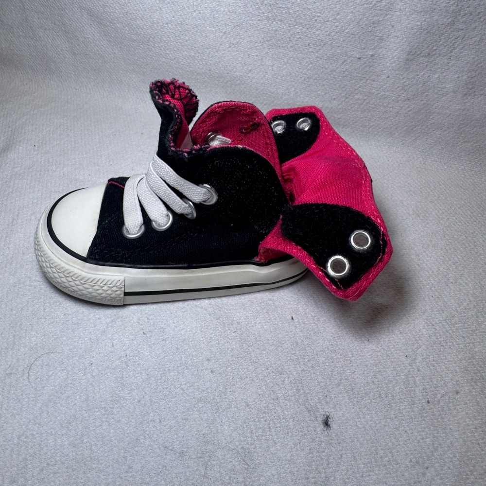 Converse Chuck Taylor All Star Infants 3 Black Pink Fold Down High Top 732496F - Picture 8 of 8